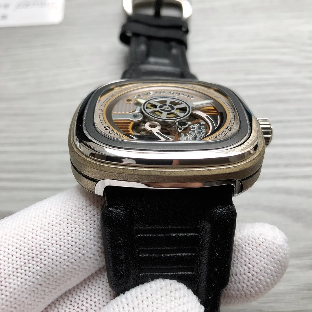 【Authentic Tmall】💰1640! SevenFriday Model: S2/01 Mechanical men's watch, polished rhodium "S" plate from 4 to 5 o'clock, with transparent disc seconds hand, Miyota 82S5 open balance wheel, 40 hours power reserve, size 47*47mm! 316L stainless steel case supports NFC function